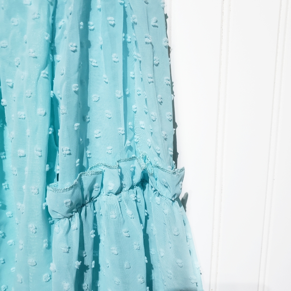 ● S O L D ● Turqouise Blue Ruffled Off Shoulder Peasant Top - Picture 5 of 8